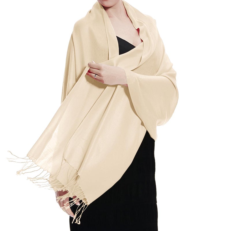 TZ Promise Women's Pashmina Shawls and Wraps for Evening Dress Soft Wedding Bridal Winter Warm Long Large Scarves (Beige) - Image 1